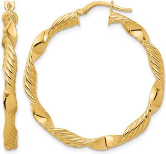 Diamond2Deal 14K Yellow Gold Textured Round Hoop Earrings 27.54 mm