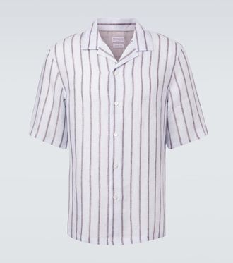 Brunello Cucinelli Striped linen bowling shirt