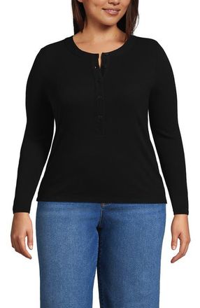 Lands End Drapey Rib Skimming Long Sleeve Henley in Black at Nordstrom, Size 3 X