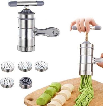 OEM M&aacute;quina Manual Para Hacer Pasta, Acero Inoxidable, M&aacute;quina Port&aacute;til Para Espaguetis Con 5 Formas De Pasta, 18 X 13,5 X 9 Cm