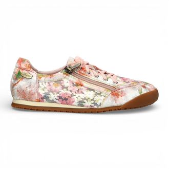 Laura Vita Laura Vita Tivanao-05 dames sneakers met roze bloemenprint en ritssluiting, gemaakt van leer