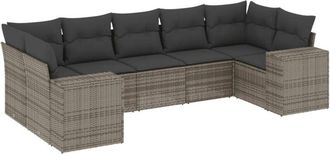 vidaXL Vidaxl - Set De Sof&aacute;s De Jard&iacute;n 7 Piezas Con Cojines Rat&aacute;n Pe Gris