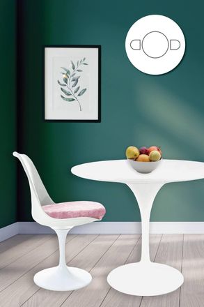 Fusion Living Tulip Set - White Medium Circular Table & Two Chairs with Luxurious Cushion in Light Pink