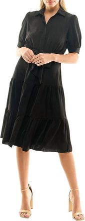 Nicole Miller Katy Silk Midi Shirt Dress In Very Black