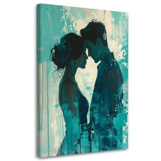 Feeby Impresi&oacute;n De Imagen Pareja Rom&aacute;ntica En Un Beso Sobre Fondo Turquesa 70x100