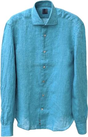 Mazzarelli Linea Blue Slim Fit Shirt - Heren - Casual Overhemden - Blauw - XL - Linnen - Overhemden