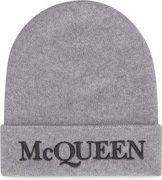 Alexander McQueen Logo Geborduurde Beanie - Heren - Hoeden - Grijs - ONE Size - Accessoires
