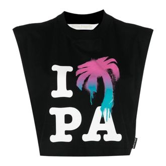 Palm Angels Sleeveless Tops, female, Black, Size: XS I Love Pa T-shirt