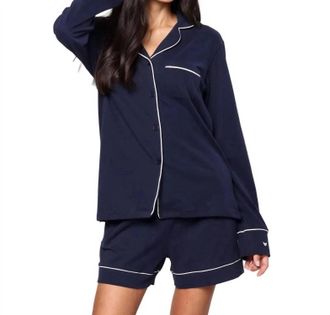 Petite Plume Pima Long Sleeve Short Set In French Navy