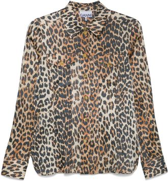 Ganni Camicia in raso con stampa - Marrone