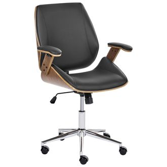 Beliani Silla De Oficina De Piel Sint&eacute;tica Giratoria Con Altura Ajustable Reclinable Con Reposabrazos Negro Bendra