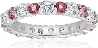 Pompeii3 2 CT Diamond & Pink Topaz Eternity Ring 14K White Gold Size Selectable