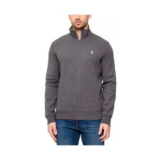Ralph Lauren Hoodies & sweatvesten, Heren, Grijs, M, Katoen, Dubbel gebreide pullover met halve rits