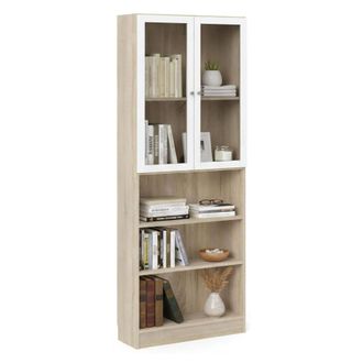 Dmora Dmora - Estante Para Libros Chedeng, Estante De Oficina, Porta Libros M&oacute;vil, Biblioteca, 79x28 H203 Cm, Roble Y Blanco