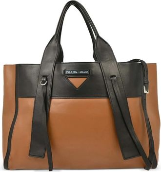 Prada 2010s leren shopper met colourblocking - Bruin