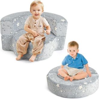 Costway Divano in Schiuma Luminoso al Buio, Divano 2 in 1 per Bambini con Copertura Rimovibile e Lavabile, Poltrona per Bambini 3+ Anni per Cameretta