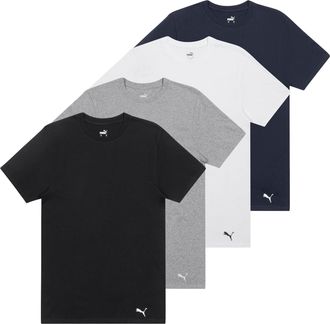 Puma Mens 4 Pack Cotton Crew Neck Short Sleeve T-Shirt Pack of 4 Short Sleeve Cotton T-Shirt with Crew Neck, Black/Grey/White/Navy Blue, XL