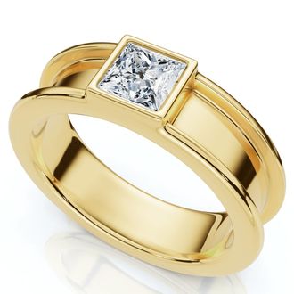 Pompeii3 Mens Certified Bezel Set Diamond Solitaire Wedding Ring 14k Gold Lab Grown