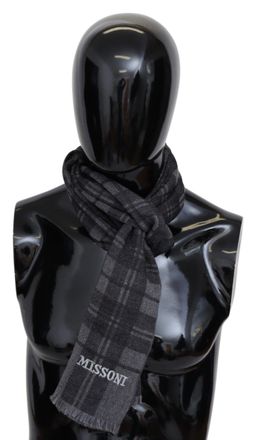 Missoni Elegant Unisex Plaid Wool Scarf with Logo Mens Embroidery