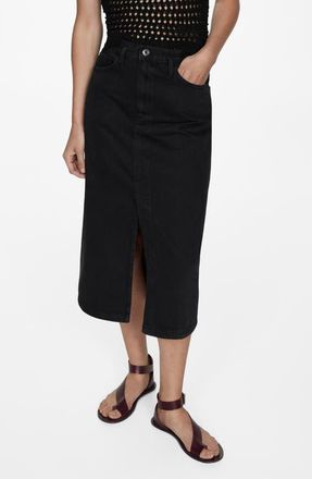 Mango Denim Midi Skirt in Black Denim at Nordstrom, Size X-Small