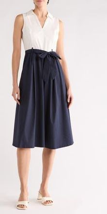 T Tahari Colorblock Sleeveless A-Line Dress in White Star And Navy at Nordstrom Rack, Size 12