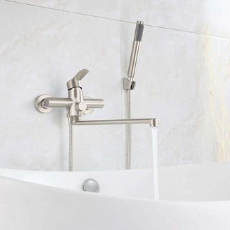 OEM Grifo Mezclador Mural, Acero Inoxidable, Acabado Cepillado, 2 Tipos De Chorro, Ca&ntilde;o Giratorio De 350 Mm, Ba&ntilde;o