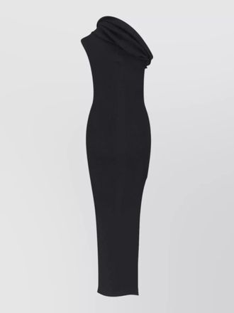 Rick Owens knee length dress asymmetric neckline ribbed