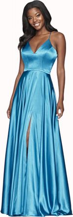 Faviana Sleeveless Long Gown In Teal