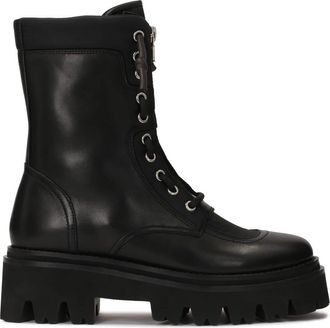 Kazar Zwarte laarzen met een hoge schacht op een klavervormige zool - Dames - Veterlaarzen - Zwart - 35 EU - Leer - Schoenen