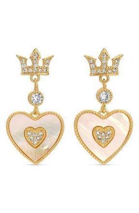 Eye Candy Los Angeles Isabella Cubic Zirconia Crown & Heart Drop Earrings in Gold at Nordstrom Rack