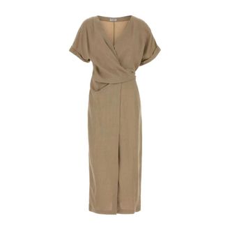 Brunello Cucinelli Brunello Cucinelli, Midi Dresses, female, Beige, Size: L Wrap Midi Dress