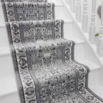 Runrug Stair Runner Carpet for Staircases - Soft & Comfy, 9mm - Kashan in Grey | Size: 60 cm x 510 cm