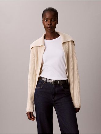 Calvin Klein Womens Stitch Collar Cardigan - White - XS