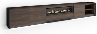 Skraut Home Skraut Home - Mueble Tv, Televisi&oacute;n, Muebles De Sal&oacute;n, Almacenaje, 310x37x50cm, Para Tv Hasta 80, Chimenea El&eacute;ctrica, Led, Estilo Moderno, Roble Oscur