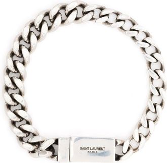Saint Laurent engraved-logo chain-link bracelet - men - Brass - M - Silver