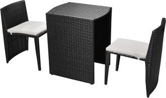 vidaXL Mesa Y Sillas Bistr&oacute; Jard&iacute;n 3 Pzas Y Cojines Poli Rat&aacute;n Negro Vidaxl