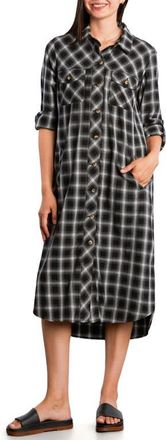 BILLY T All Good Star Print Long Sleeve Denim Shirtdress in Smoke Plaid at Nordstrom, Size X-Large