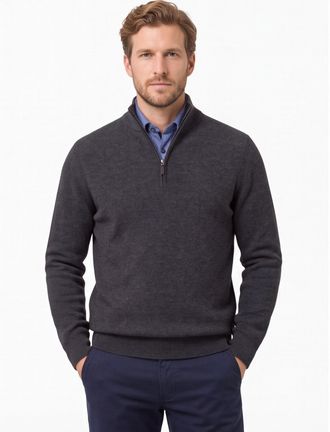 Brax Trui Brax Half Zip antraciet donker gemeleerd