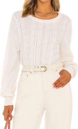 White + Warren Luxe Mixed Stitch Crew Top In Snow White