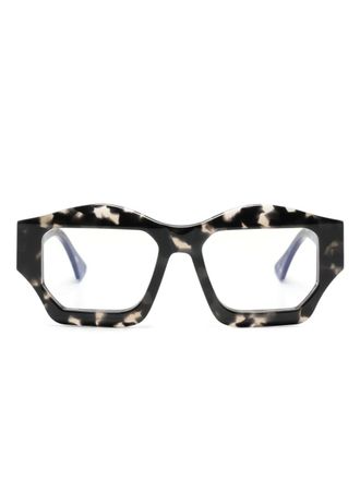Kuboraum tortoiseshell-effect geometric-frame glasses - unisex - Acetate - 52 - Black