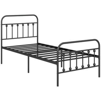 HOMCOM 3ft Metal Single Platform Bed Frame W/ Underbed Storage Headboard Black | TJ Hughes
