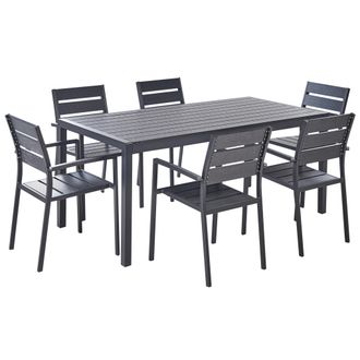 Beliani Conjunto De Comedor De Jard&iacute;n De 7 Piezas Sillas Y Mesa Madera Pl&aacute;stica Aluminio Negro Vernio