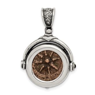 Diamond2Deal Sterling Silver and Bronze Antiqued Widows Mite Coin Reversible Pendant with a Certificate of Authenticity