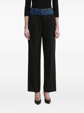 Sisley denim-panel trousers - Black