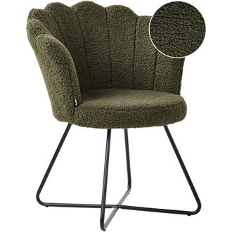 Beliani Poltrona senza braccioli Seduta rotonda Struttura in metallo Schienale a conchiglia Design vintage Rivestimento in boucle Verde scuro Lovelock