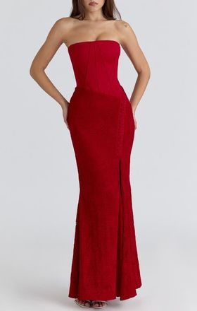 House of CB Valerie Satin & Lace Corset Gown in Red at Nordstrom, Size X-Small