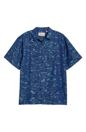 Kahala Makani Nui Jacquard Short Sleeve Button-Up Shirt in Navy at Nordstrom, Size Xx-Large