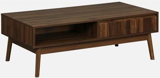Sweeek Sweeek - Mesa de centro con decoración de madera, 1 cajón, Linear, Madera oscura, 110x59x39 cm