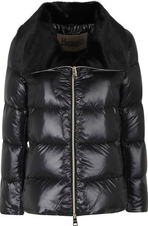 Herno Black Faux Fur Wide Lapel Collar Polyamide Down Jacket