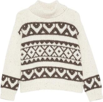 PESERICO Jacquard-gebreide geometrische trui - Dames - Coltruien - Wit - S - Katoen - Truien & Vesten